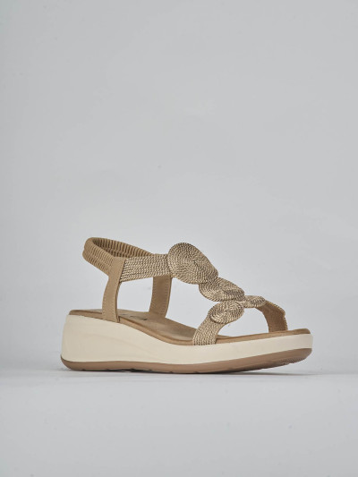 Sandali zeppa tacco 4cm pelle beige