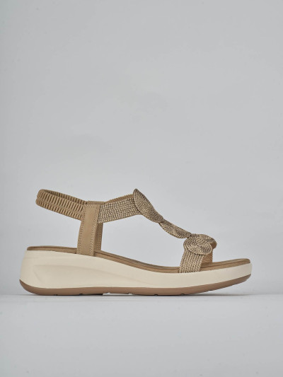 Sandali zeppa tacco 4cm pelle beige