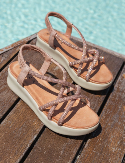 Sandali zeppa tacco 4cm pelle rosa