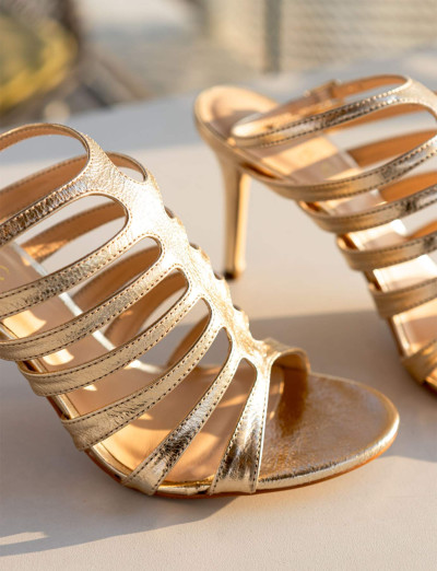 Sandali tacco 9cm laminato oro