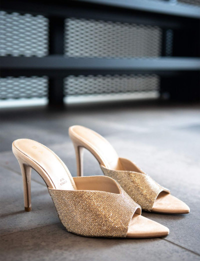 Ciabatte tacco 10cm camoscio beige