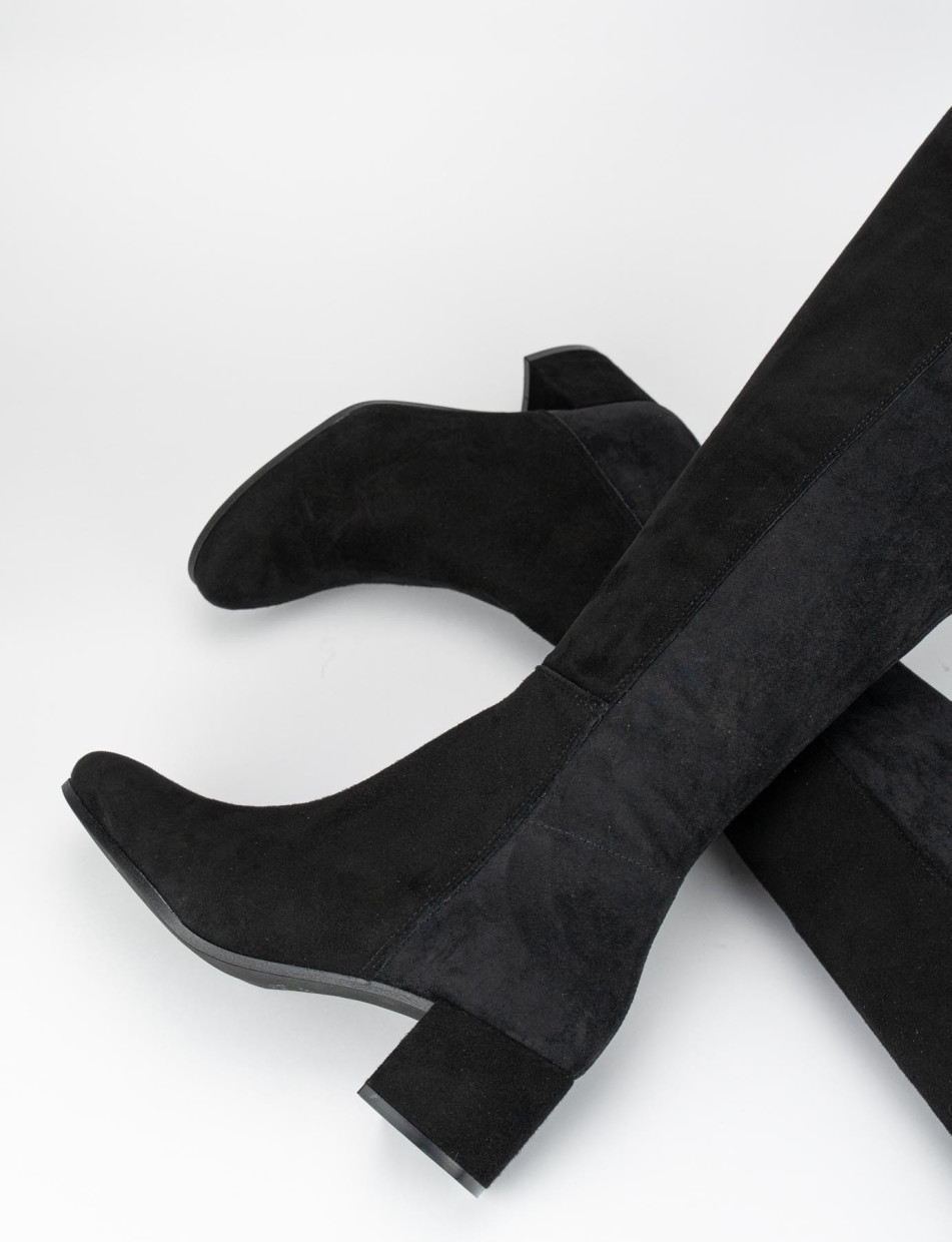 High heel boots heel 5 cm black chamois