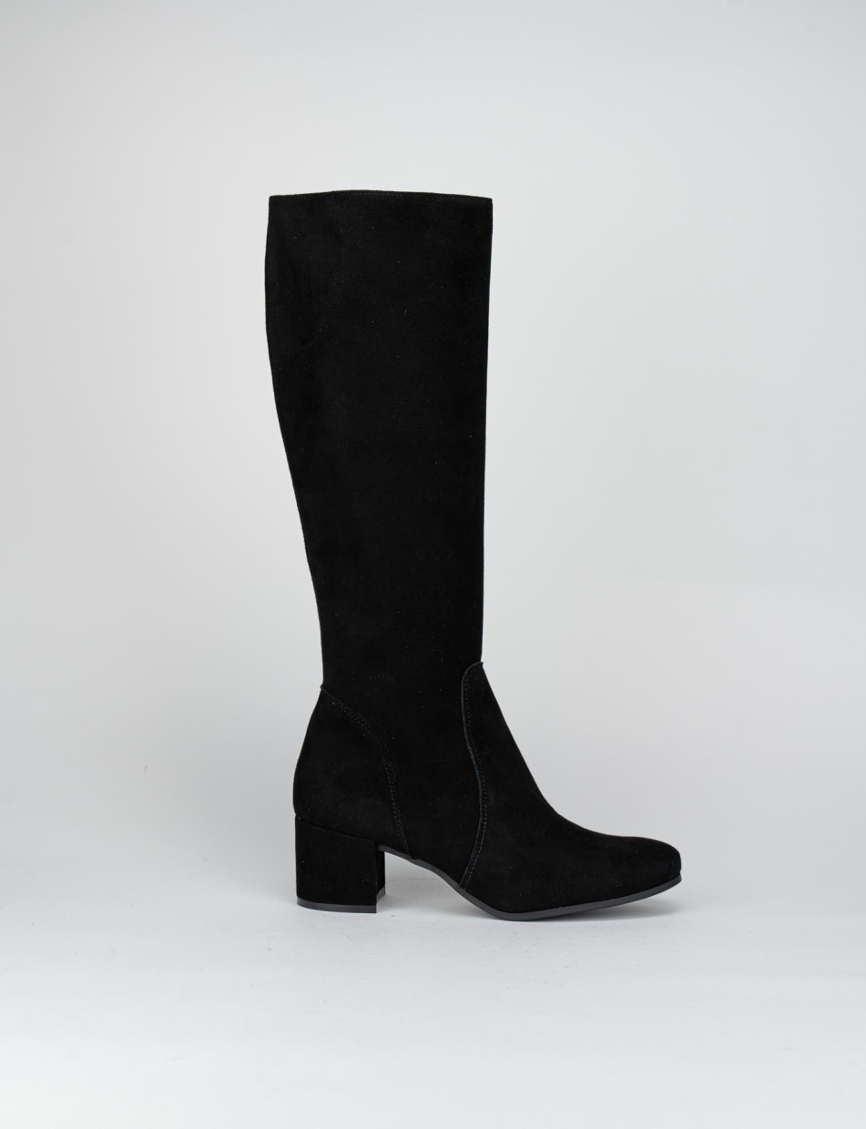 High heel boots heel 5 cm black chamois