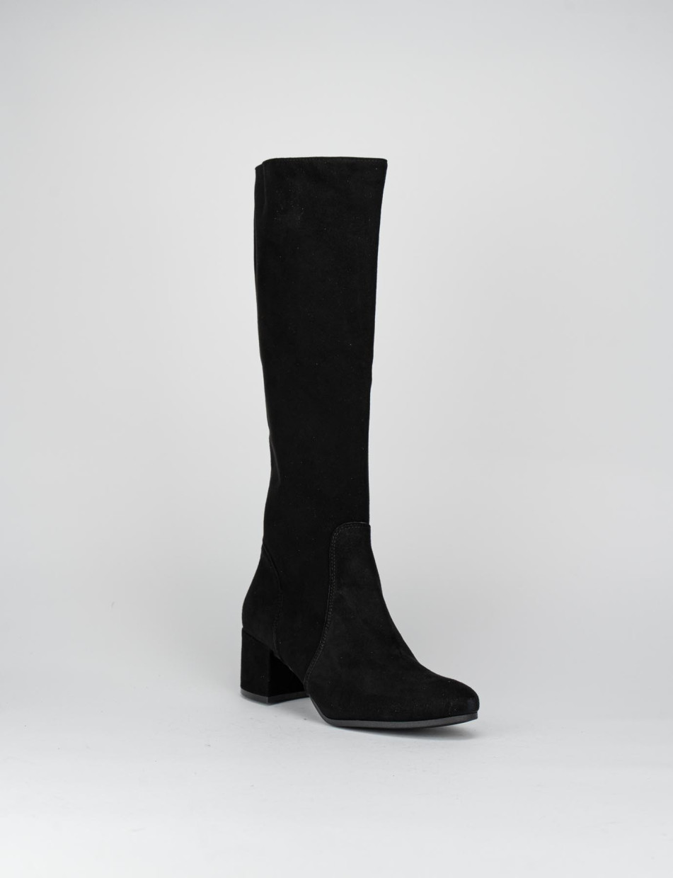 High heel boots heel 5 cm black chamois