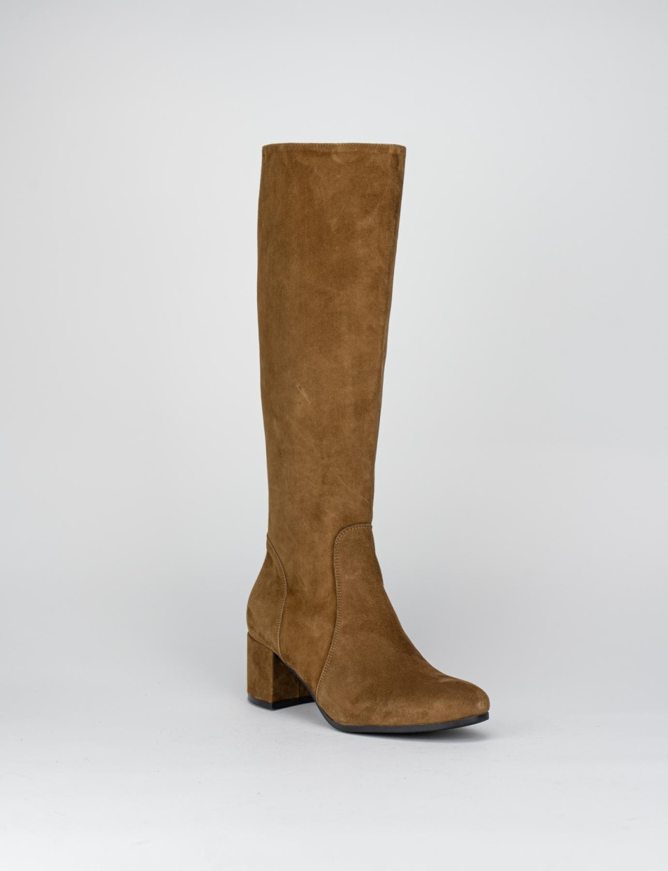 High heel boots heel 5 cm brown chamois