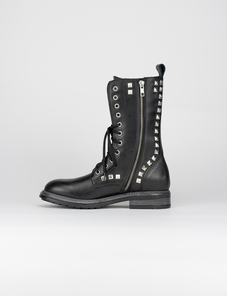 Combat boots woman heel 3 cm black leather Barca Stores