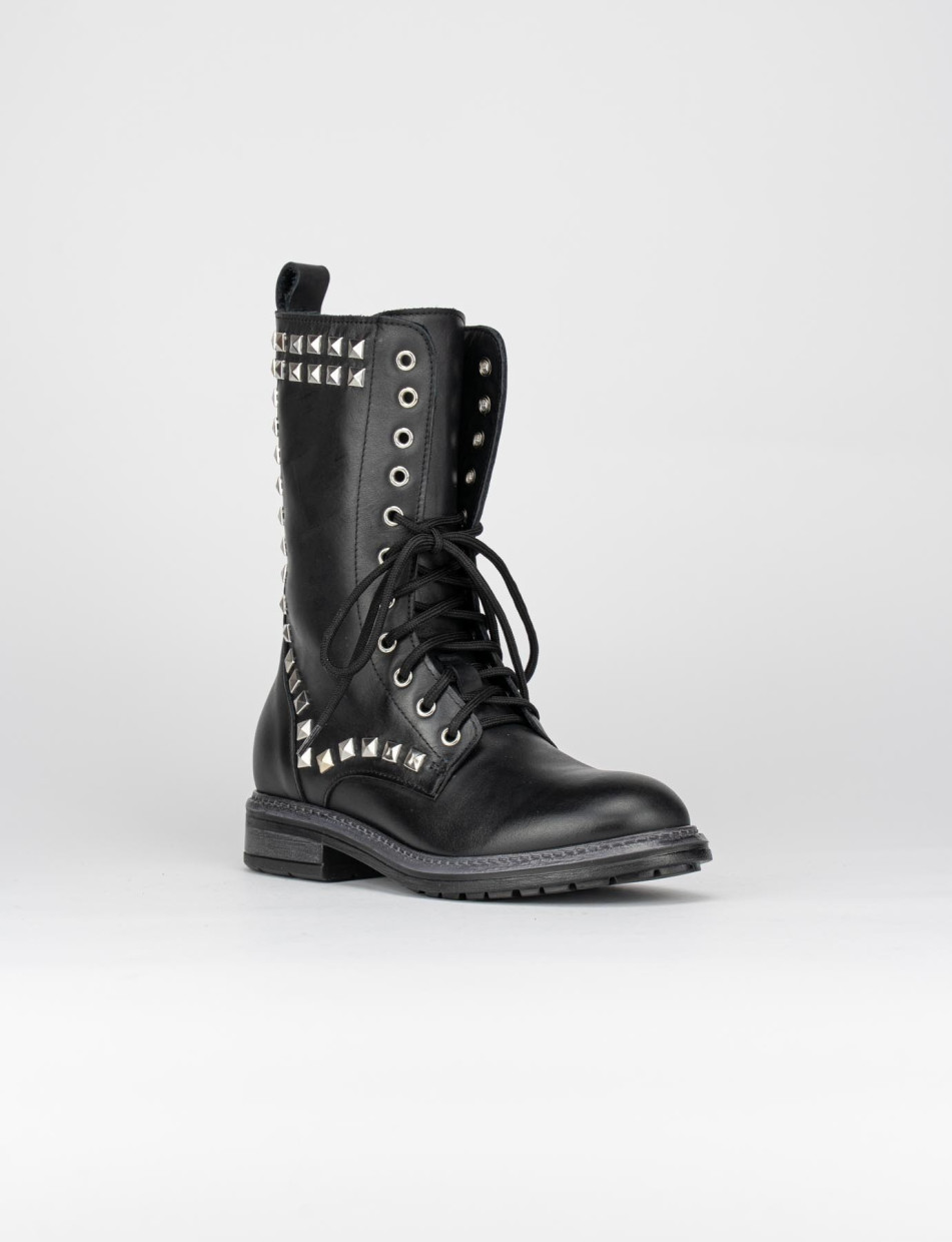Combat boots woman heel 3 cm black leather Barca Stores