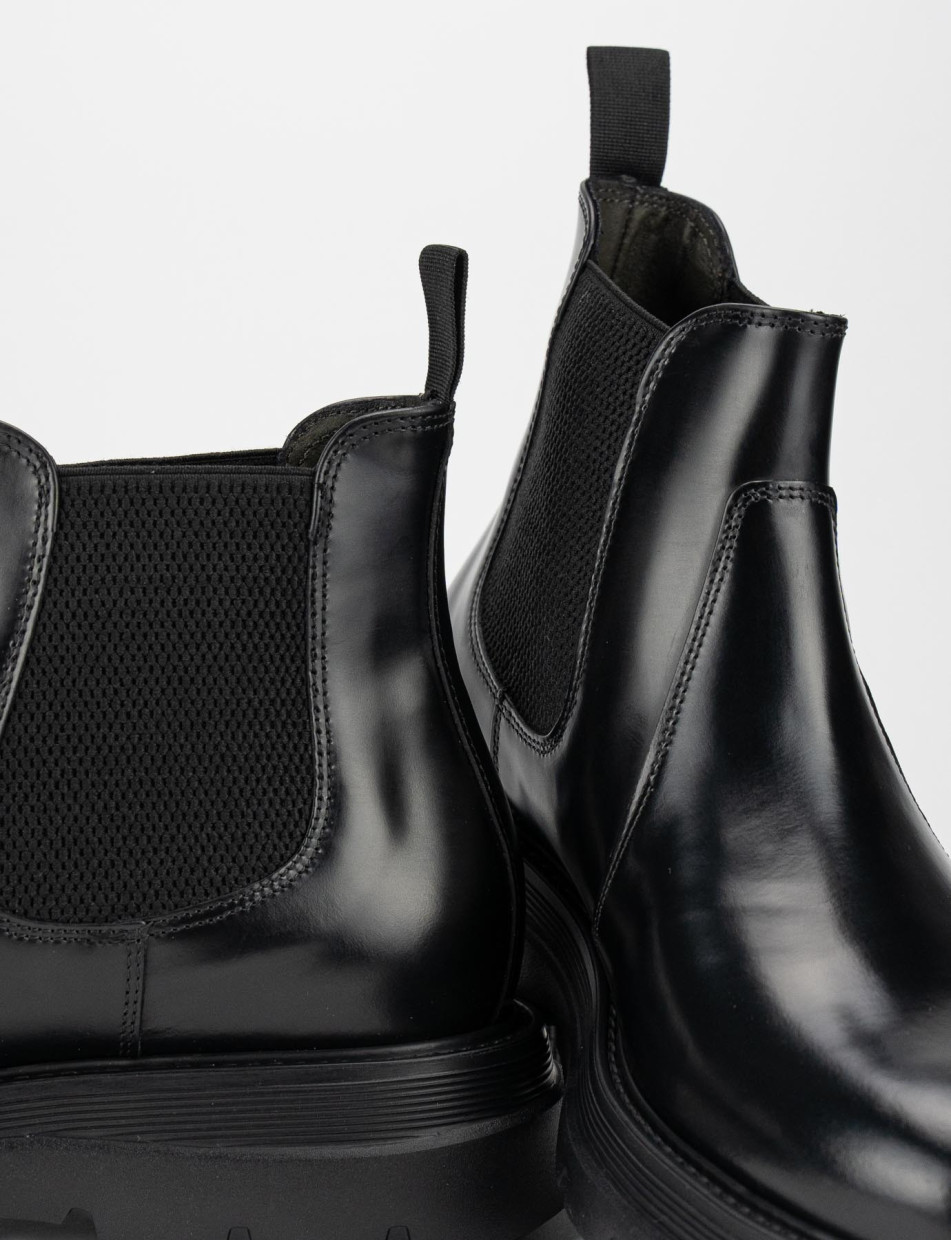Ankle boots heel 1 cm black leather