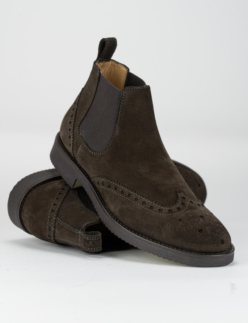 Ankle boots heel 1 cm dark brown chamois