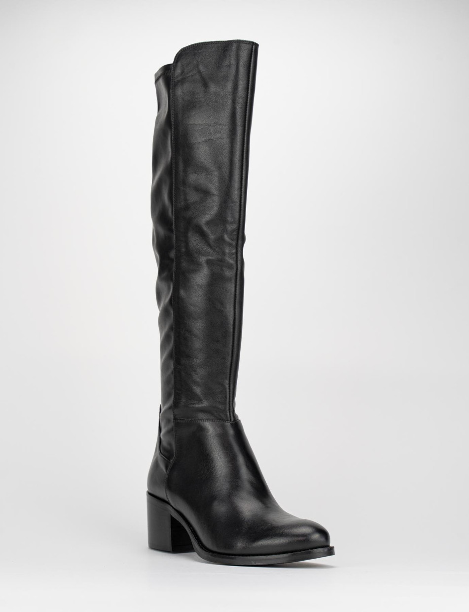 High heel boots woman heel 5 cm black leather | Barca Stores