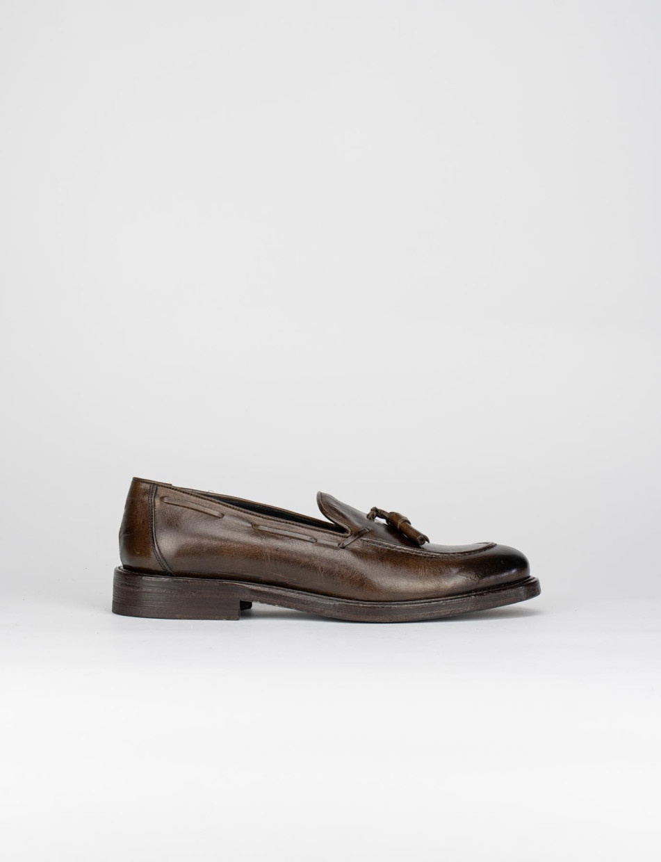 Loafers heel 1 cm dark brown leather