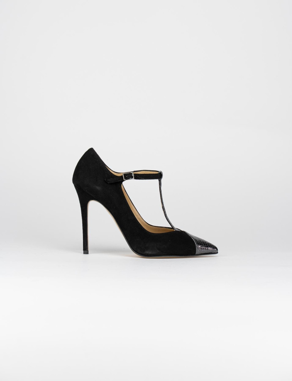 Pumps heel 10 cm black chamois