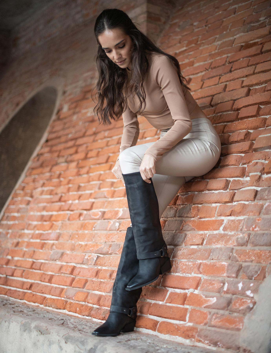 Black over the deals knee mid heel boots