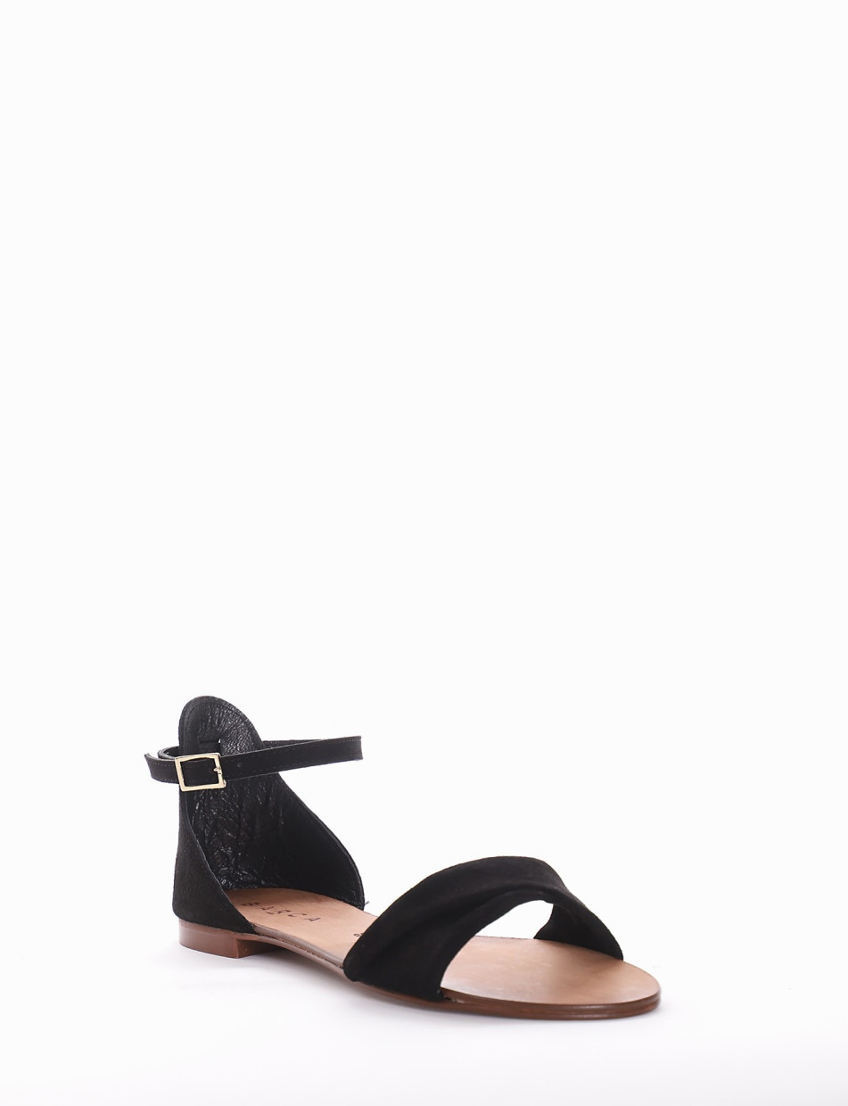 Low heel sandals heel 1 cm black chamois