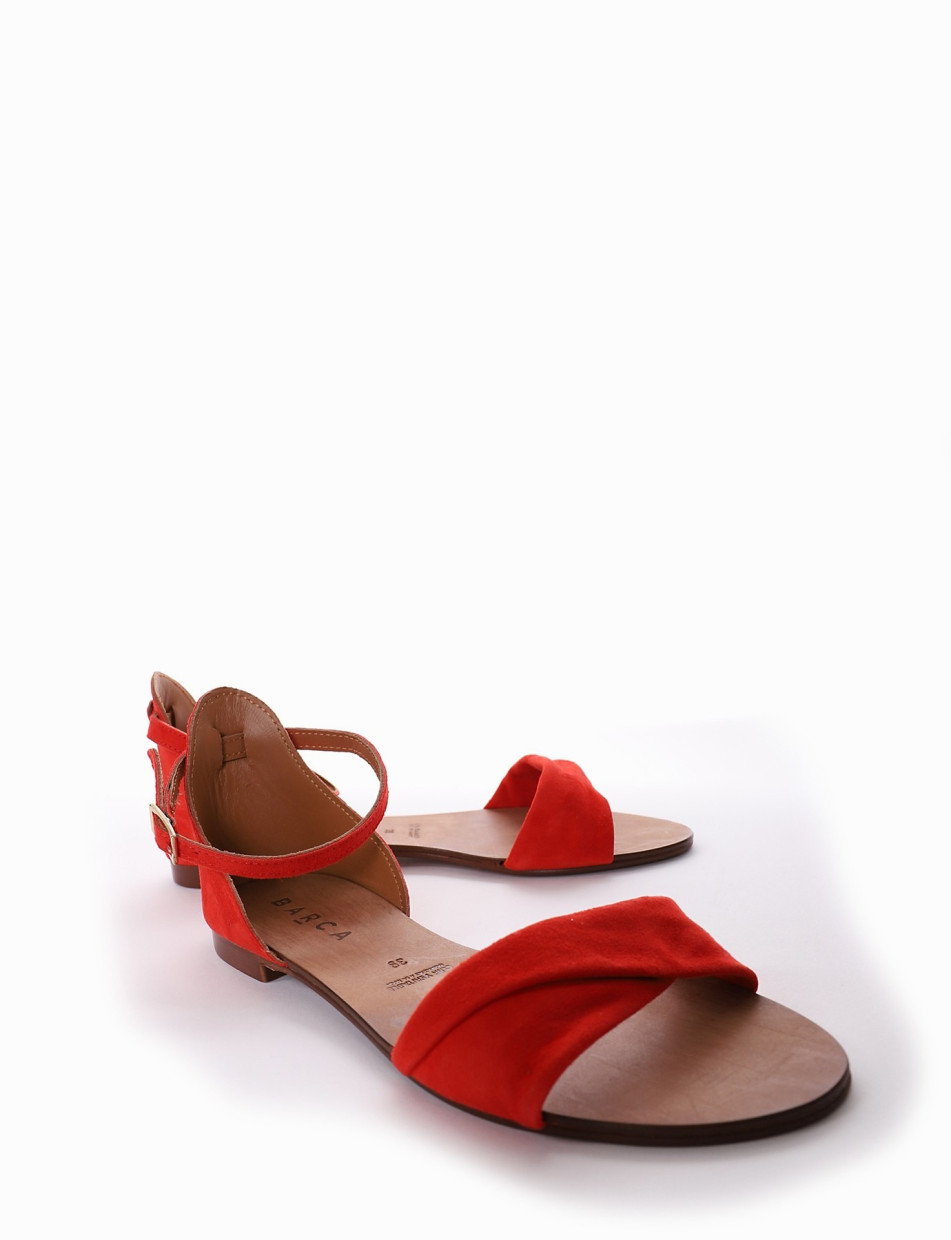 Low heel sandals heel 1 cm red chamois