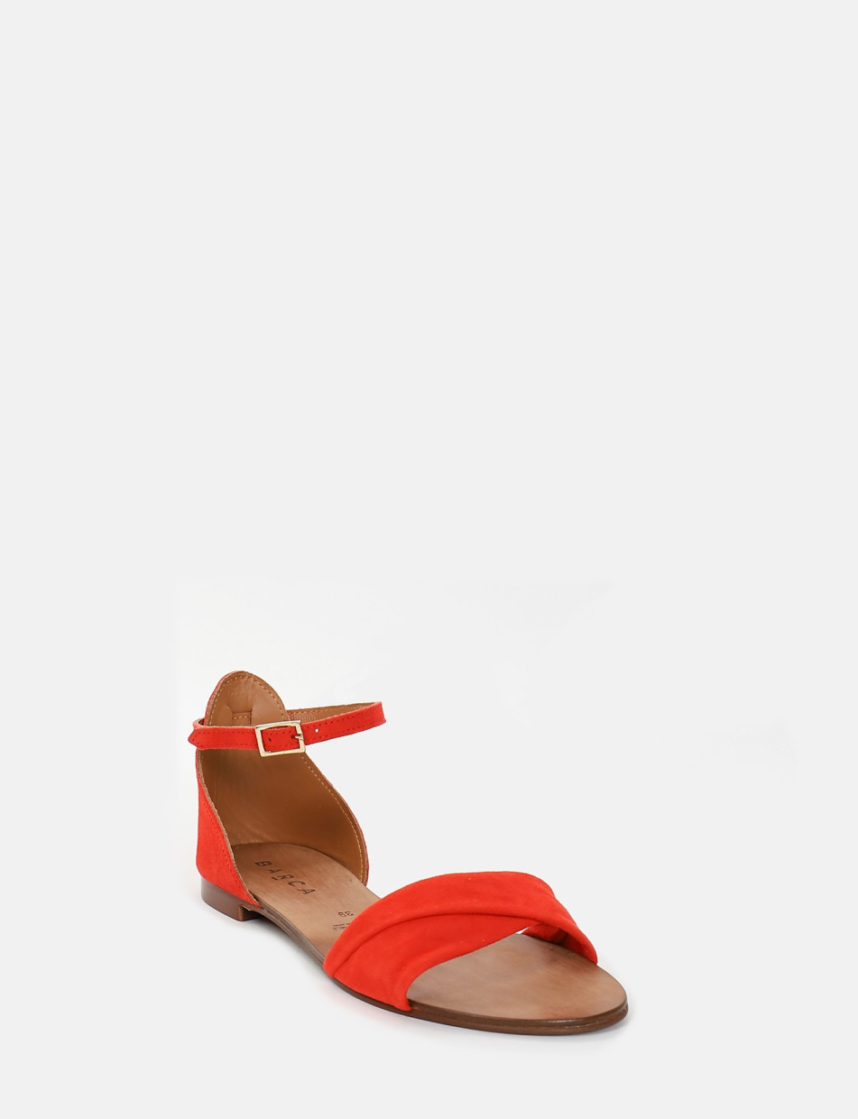 Low heel sandals heel 1 cm red chamois