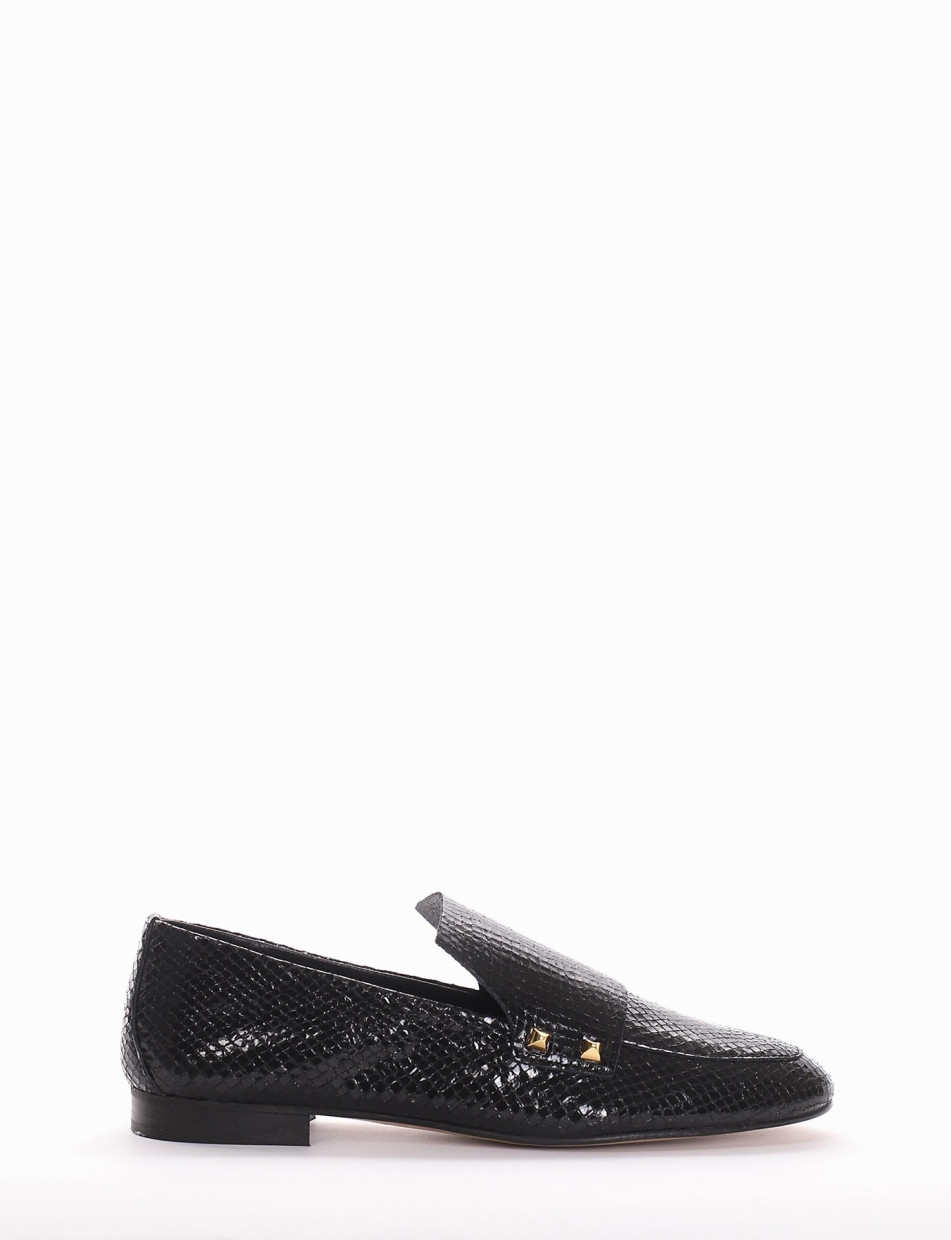 Loafers heel 1 cm black python