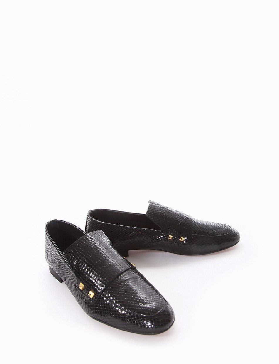 Loafers heel 1 cm black python