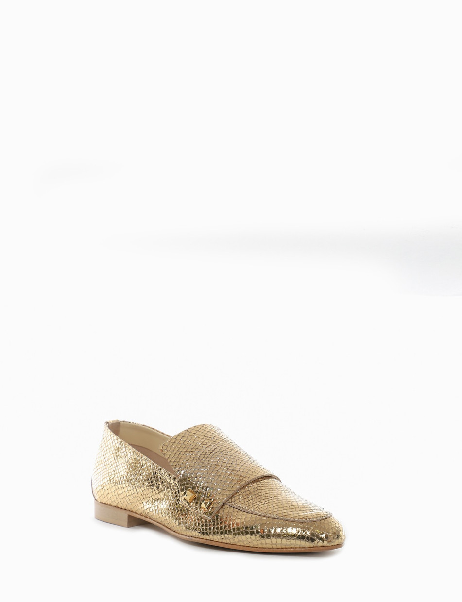 Loafers heel 1 cm gold python