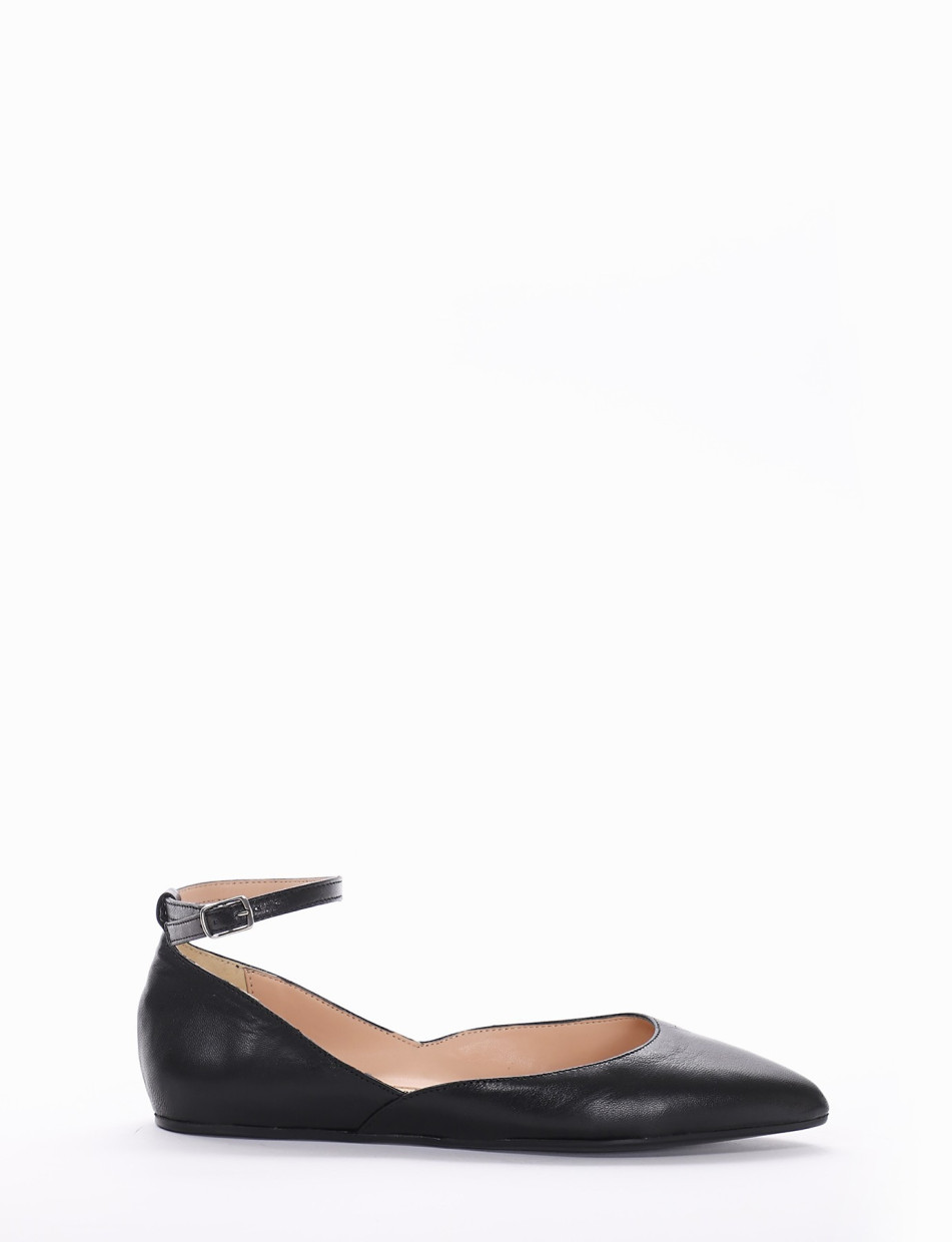 Flat shoes heel 1 cm black leather