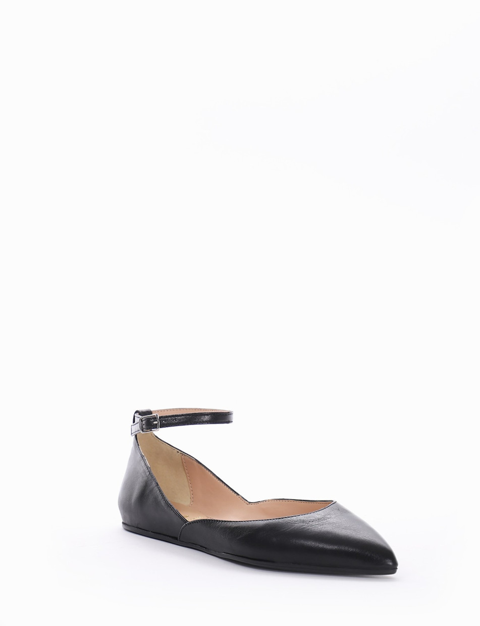 Flat shoes heel 1 cm black leather