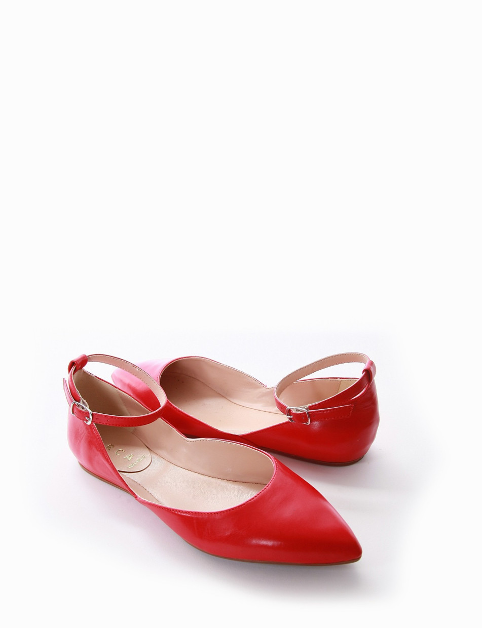 Flat shoes heel 1 cm red leather