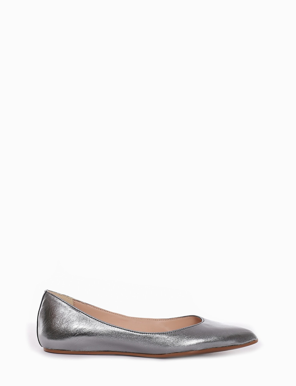 Flat shoes heel 1 cm silver leather