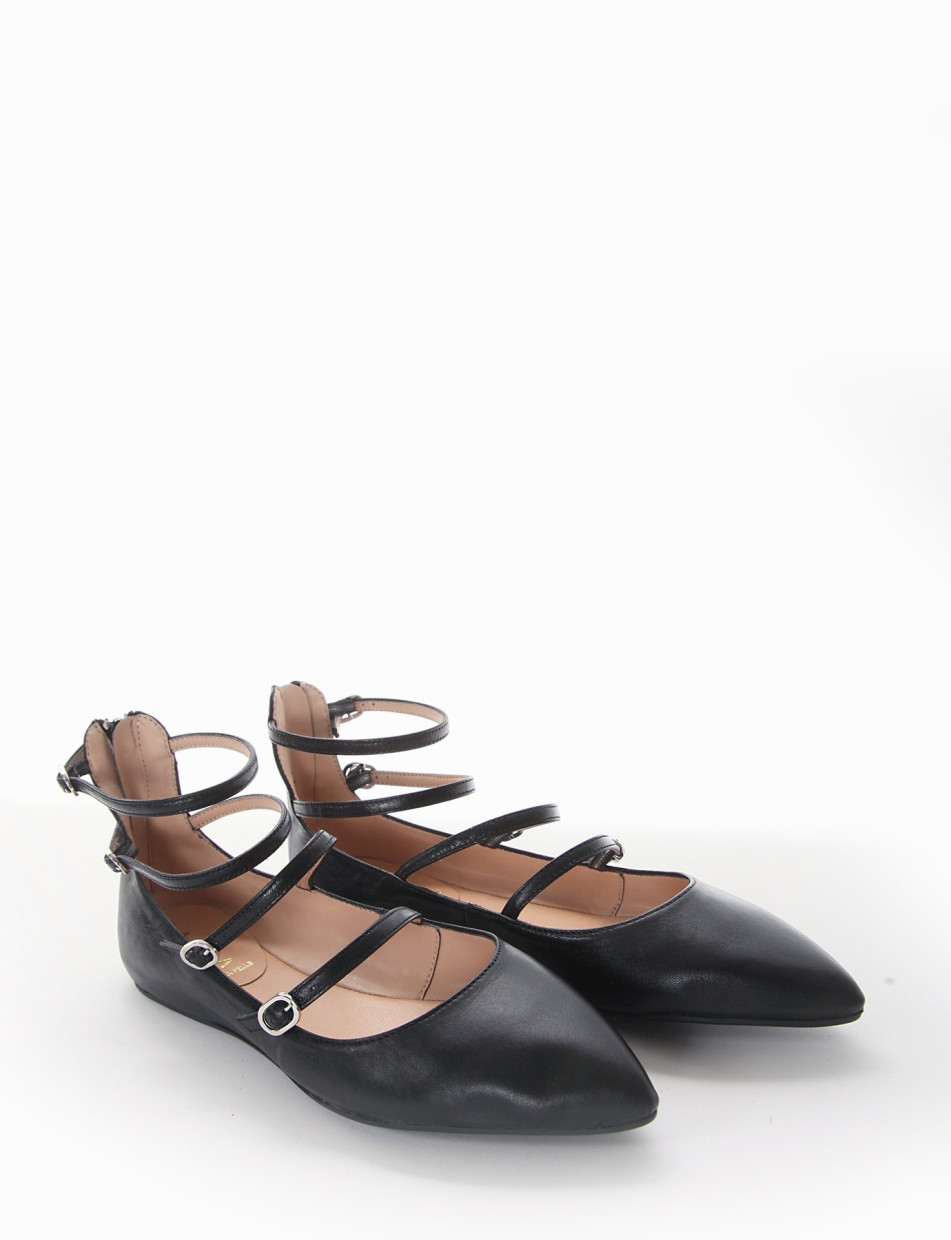 Flat shoes heel 1 cm black leather