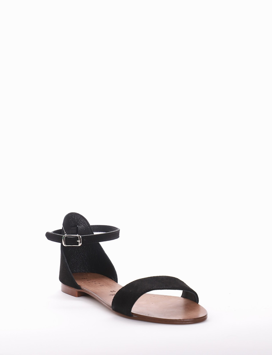 Low heel sandals heel 1 cm black chamois