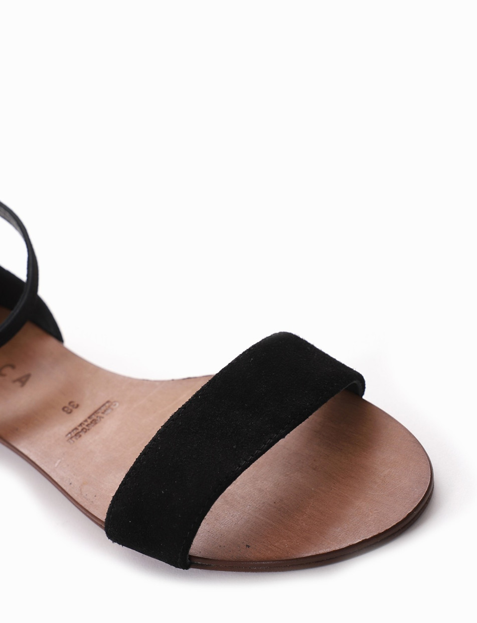 Low heel sandals heel 1 cm black chamois