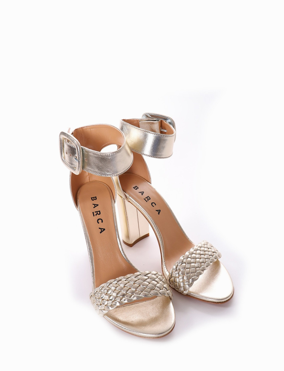 High heel sandals heel 9 cm gold laminated