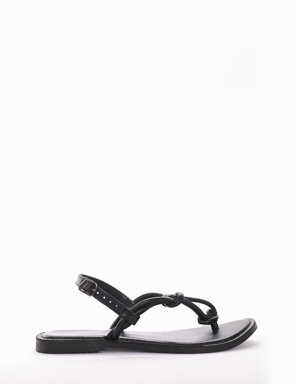 Flip flops heel 1 cm black leather