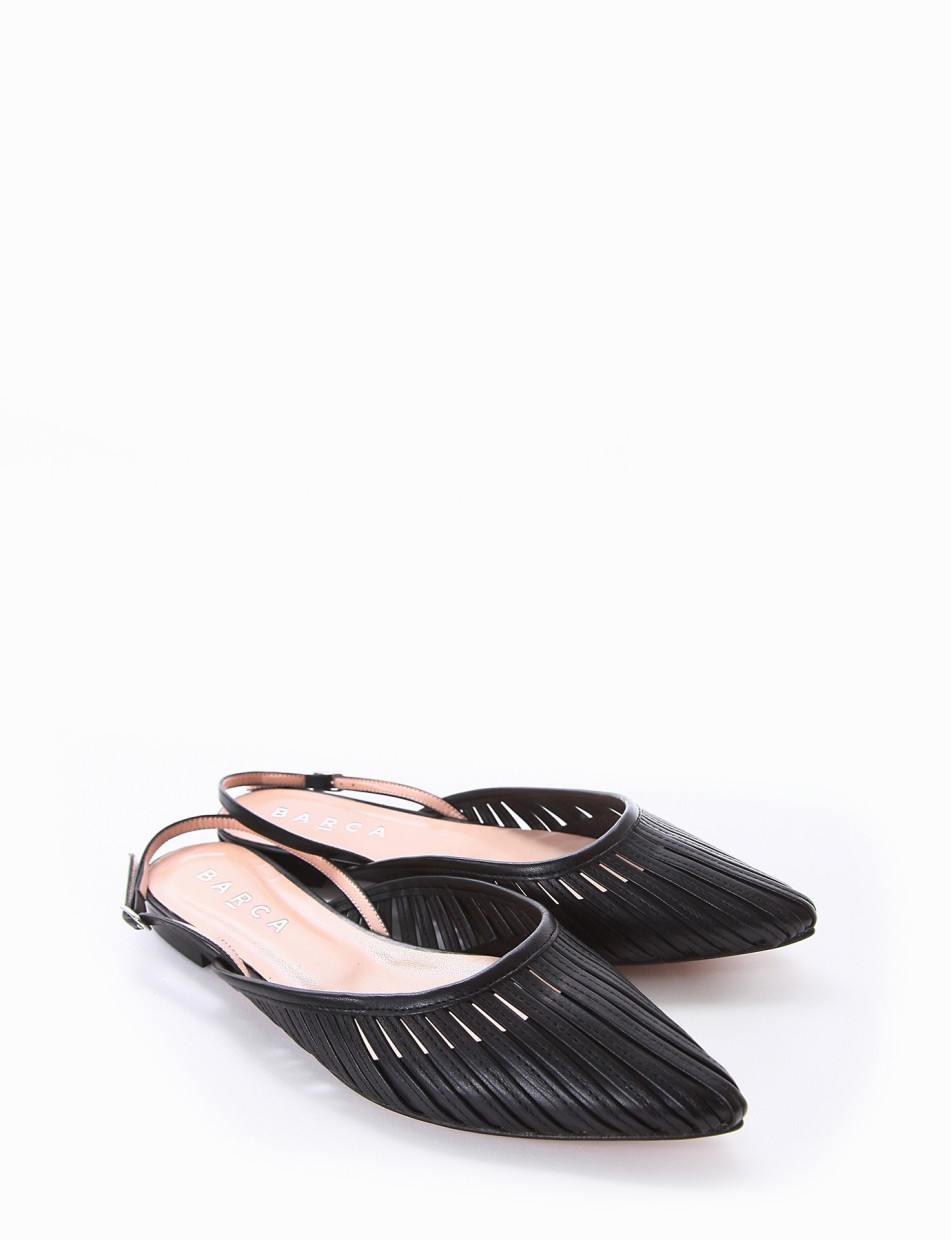 Ballerina slingback decoltè tacco 1cm nero pelle