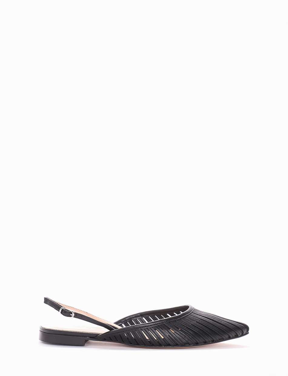 Ballerina slingback decoltè tacco 1cm nero pelle