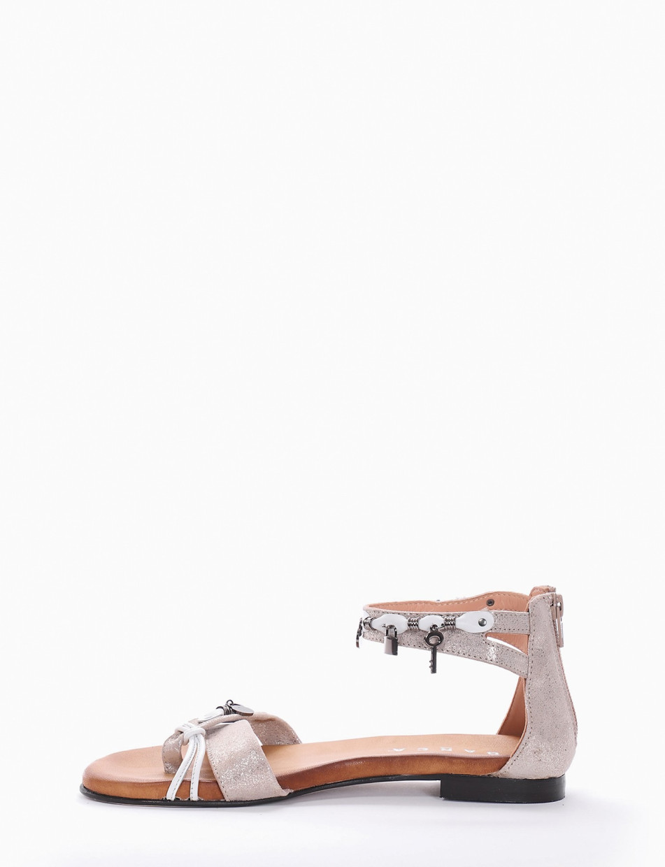 Low heel sandals heel 1 cm beige leather