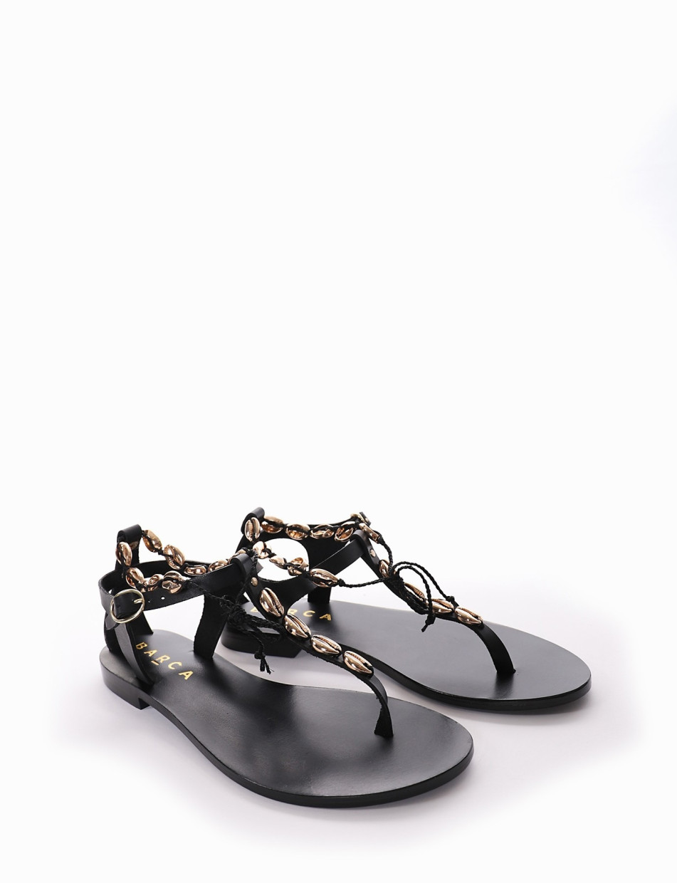 Flip flops heel 1 cm black leather