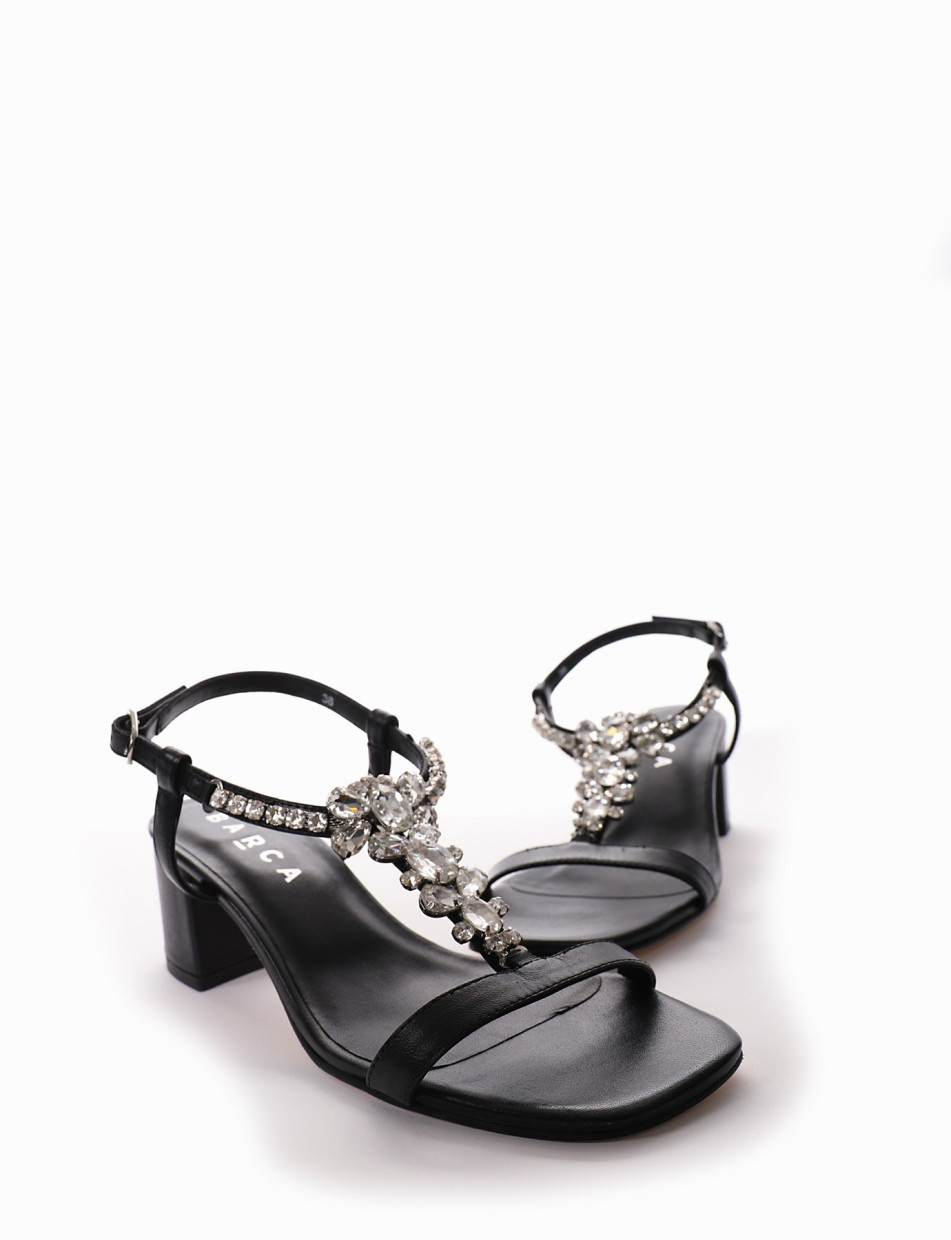 High heel sandals heel 5 cm black leather