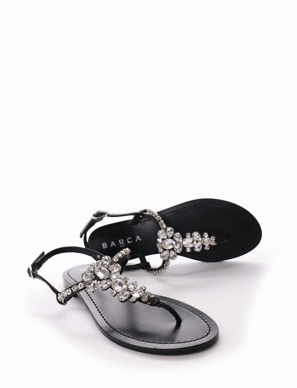 Flip flops heel 1 cm black leather