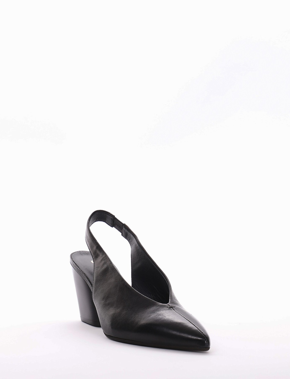 Slingback decoltè tacco 6cm nero pelle