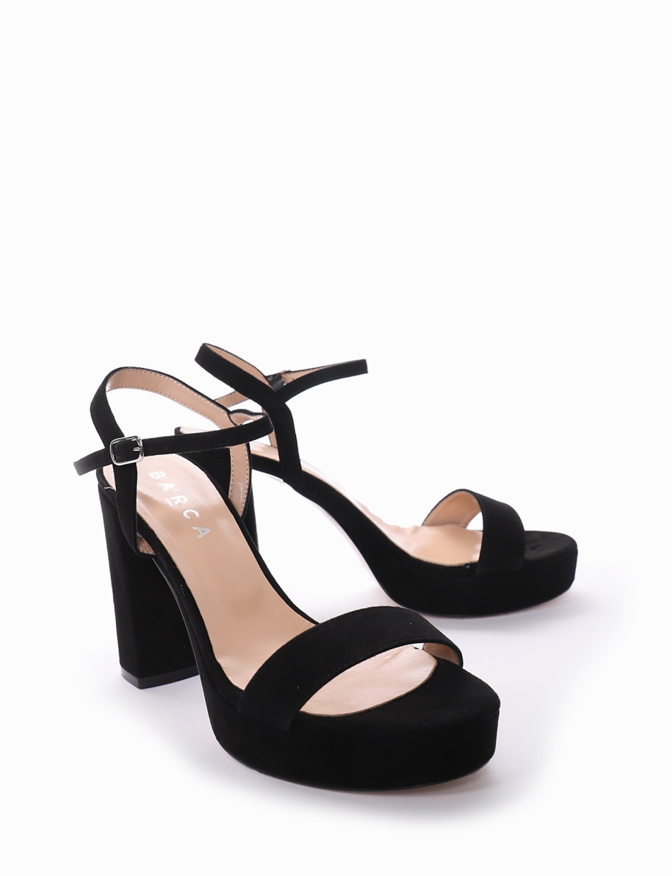 High heel sandals heel 10 cm black chamois