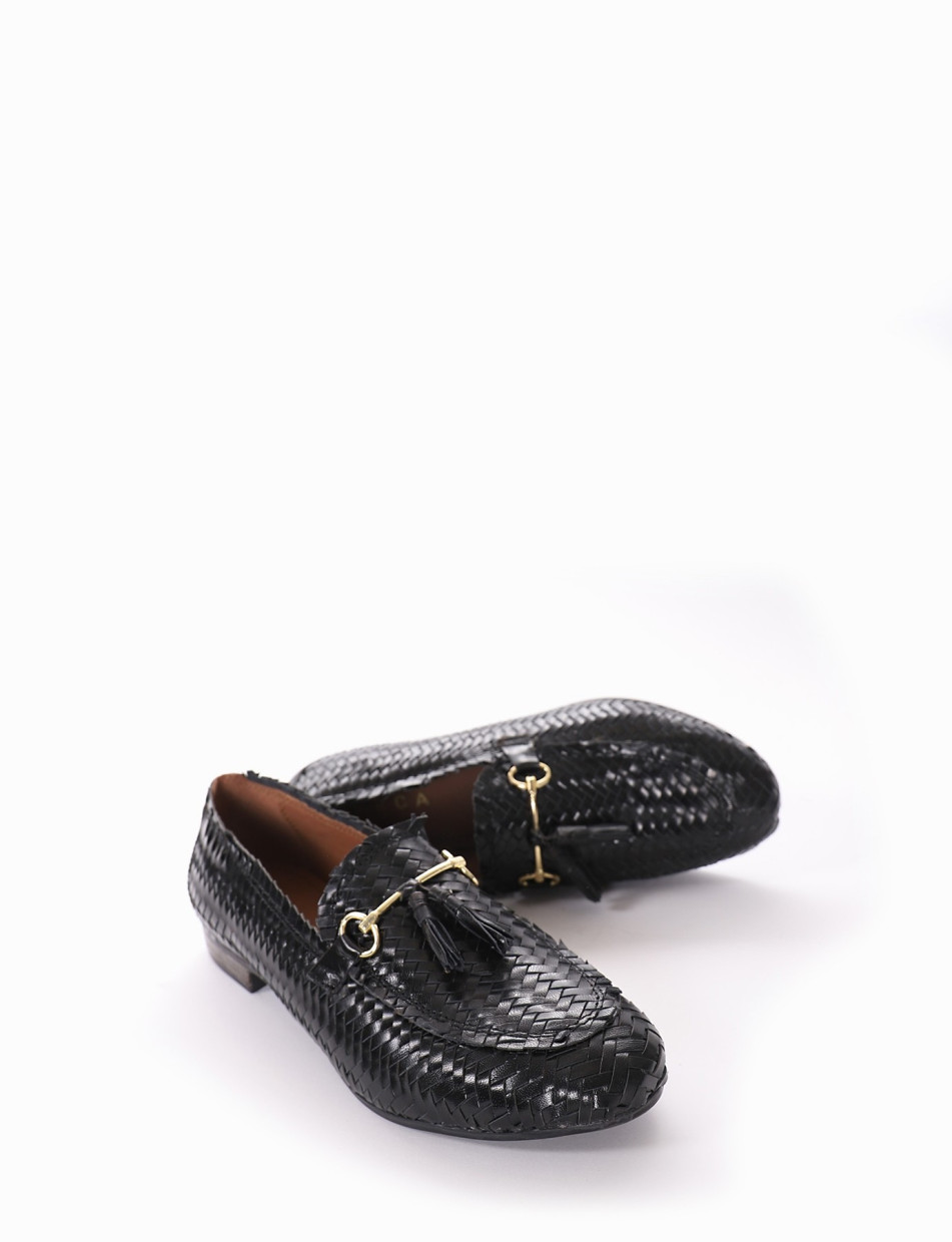 Loafers heel 1 cm black leather