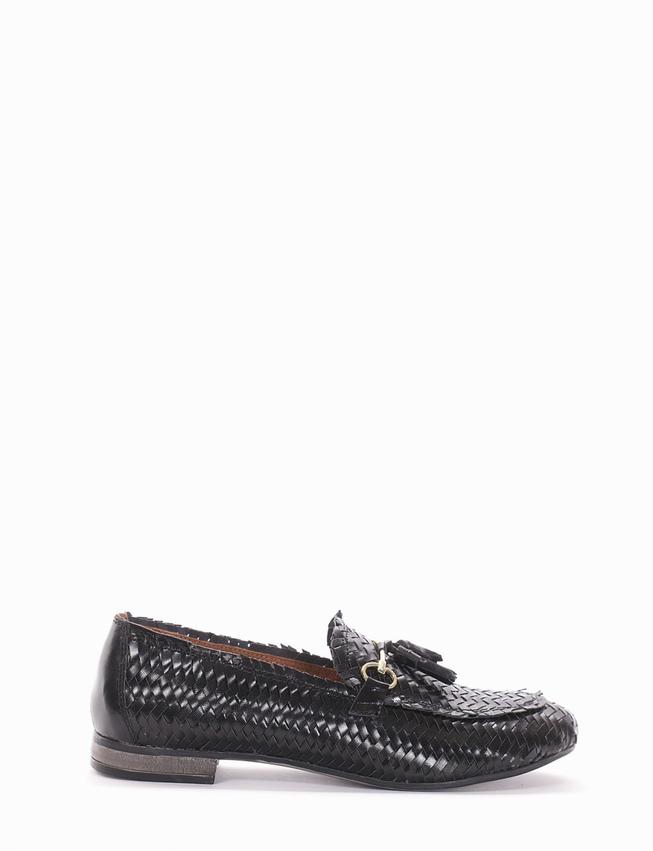 Loafers heel 1 cm black leather