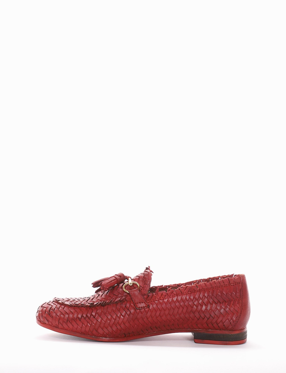 Loafers heel 1 cm red leather