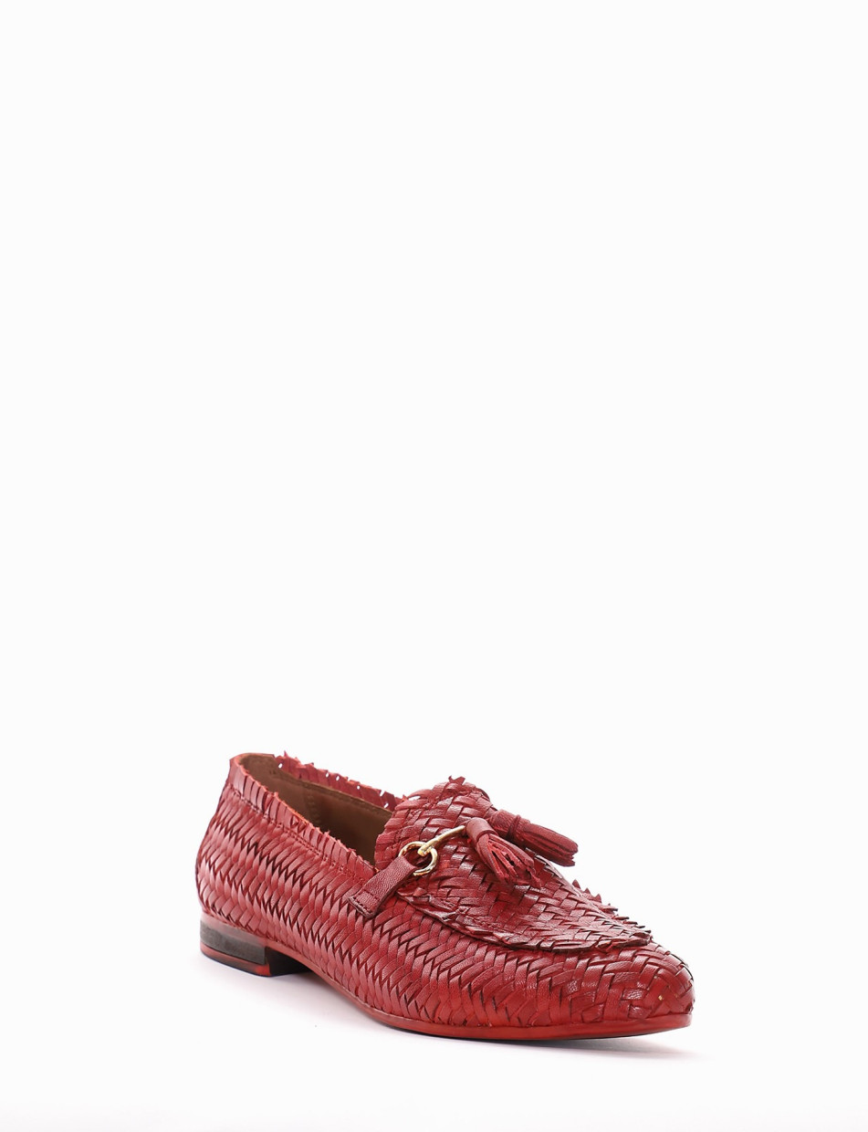 Loafers heel 1 cm red leather