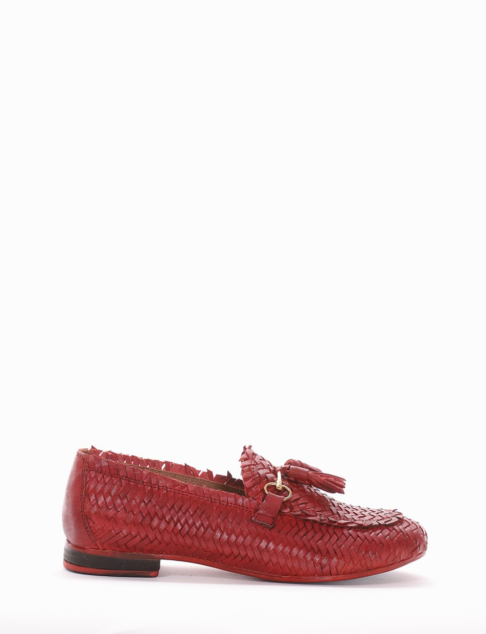 Loafers heel 1 cm red leather