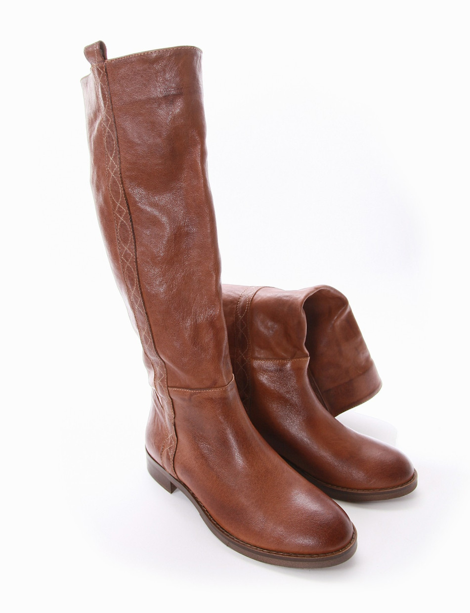 Low heel boots heel 2 cm brown leather