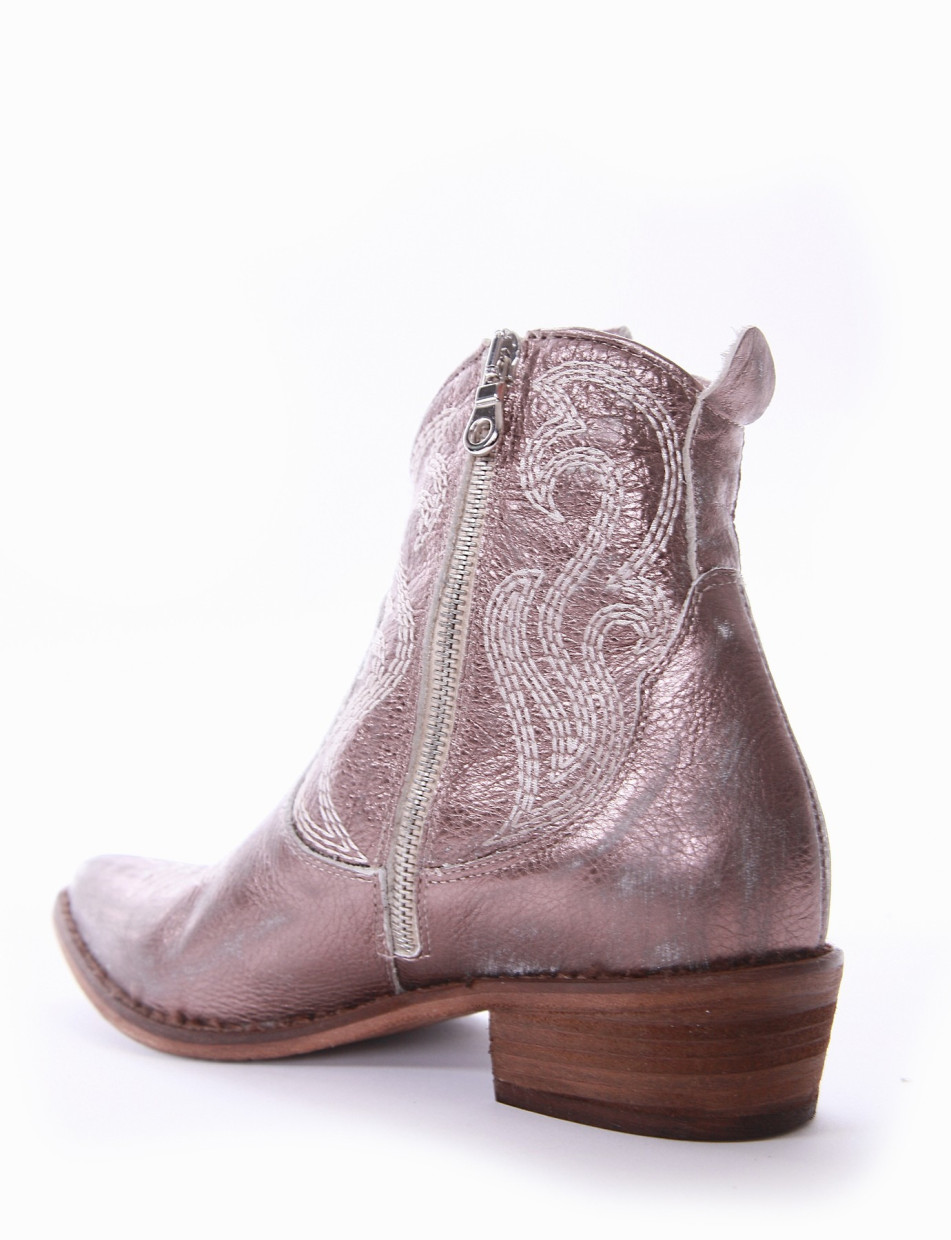 Low heel ankle boots heel 3 cm bronze leather