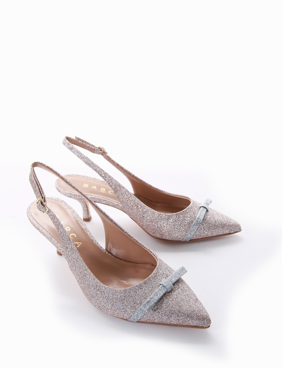 Slingback decoltè tacco 4 cm rame glitter