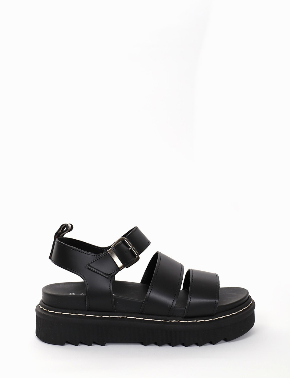 Low heel sandals heel 1 cm black leather