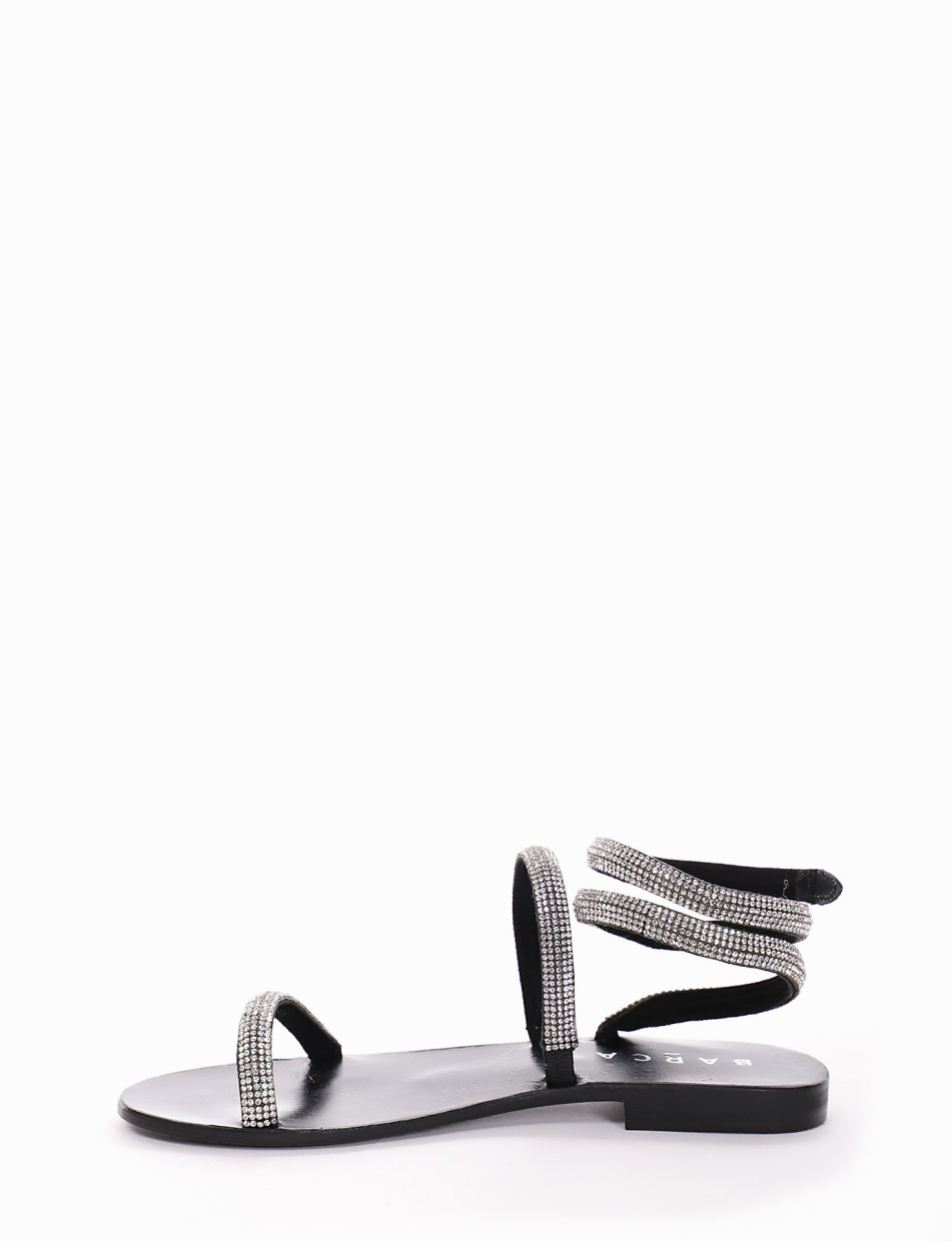 Low heel sandals heel 1 cm black leather